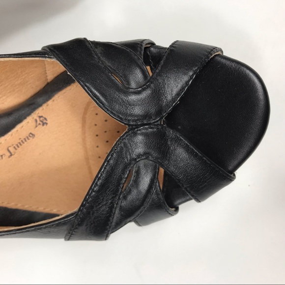 Sofft Mabel Black Leather Platform Peep Toe Heels - Picture 6 of 8